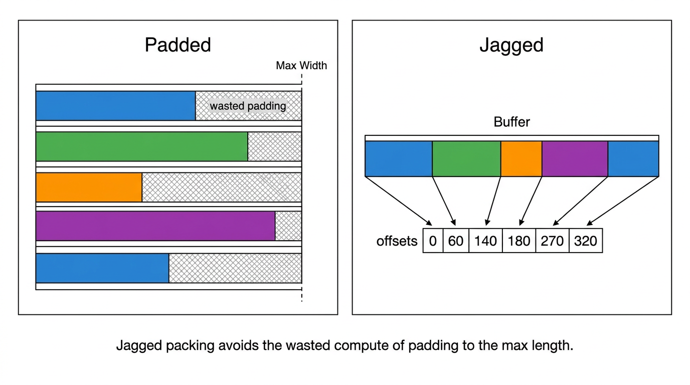 Padded and packed jagged sequence layouts